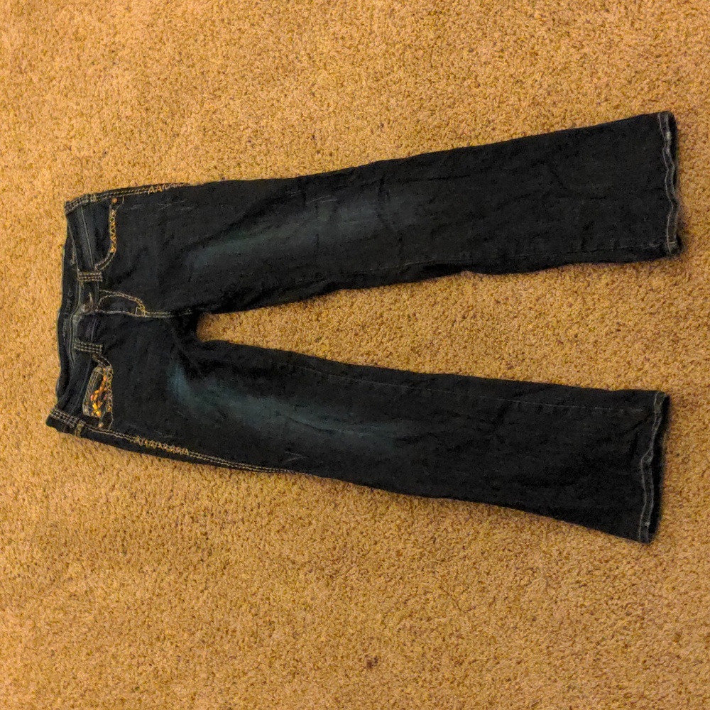 Cowgirl Tuff boot cut jeans copper bling dark mid rise size 31